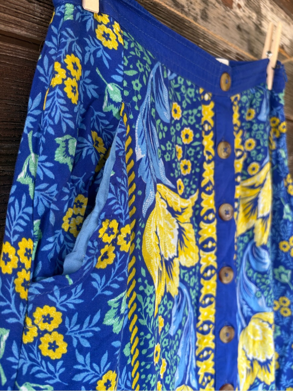 Maeve by Anthropologie Blue and Yellow Floral Button-Front Maxi Skirt - Picture 3 of 5